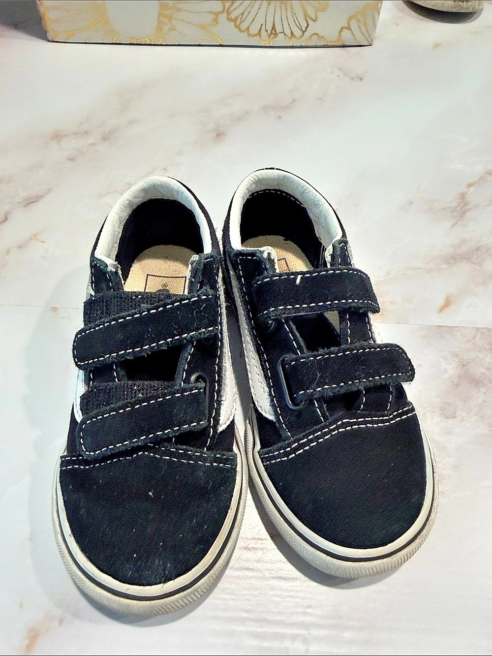 Vans Old Skool Kids Black & White Velcro Sneakers